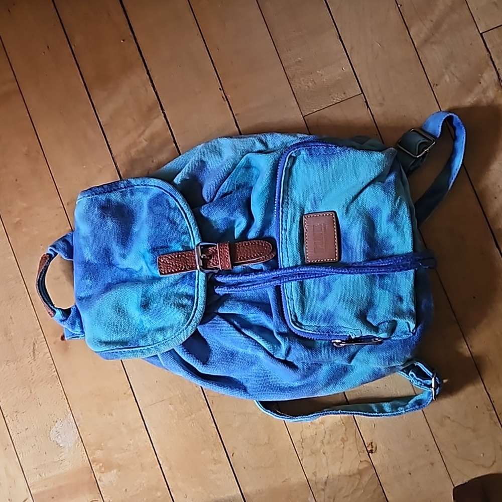 PINK VS tie died blue canvas mini backpack